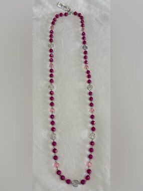 New Silver Accent Fuchsia Beaded Women's Necklace